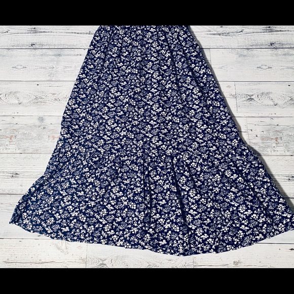 Vintage Navy Floral Prairie Cottagecore Midi Dress - Picture 13 of 16